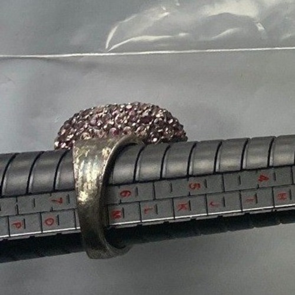 Sparkling Statement Ring Silver Tone Pave Set Rhinestones Fashion Ring Size 6.75